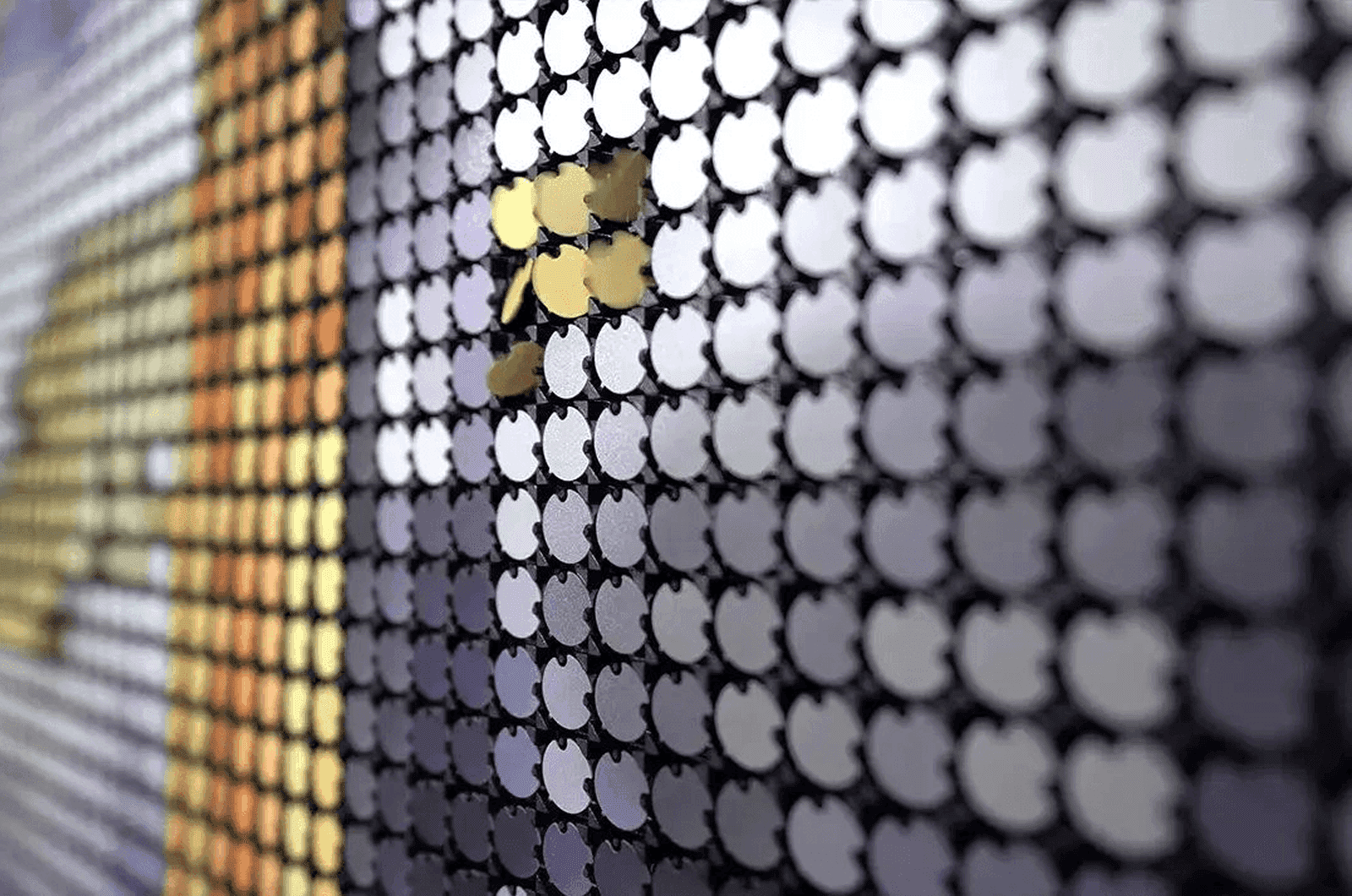 Close-up of a flip-dot display panel